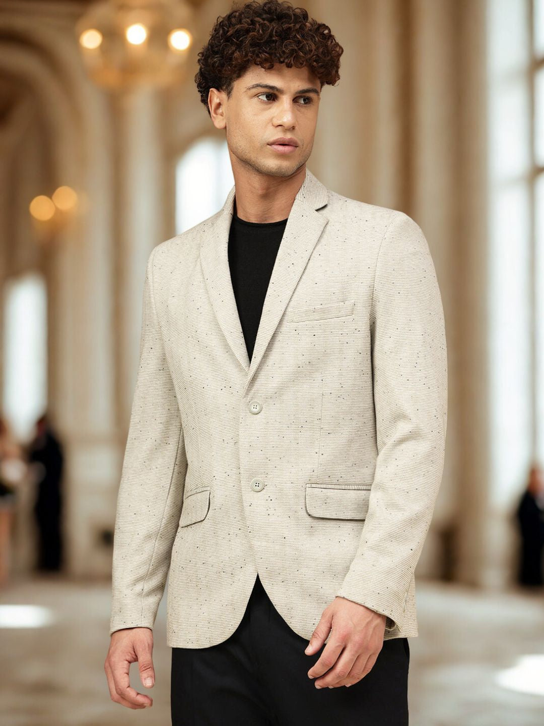 strapless open back dress Hancock Men Dark Grey Printed Cotton Satin Slim Fit Formal Shirt main image 1
