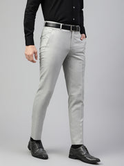 Men Light Grey Regular Fit Solid Mid Rise Formal Trouser