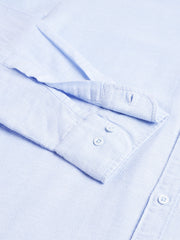 Men Sky Blue Regular Fit Solid Spread Collar Casual Shirt