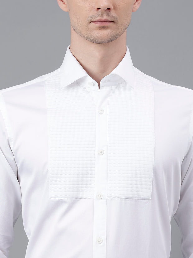 Men White Standard Fit Self Design Club Wear Shirt