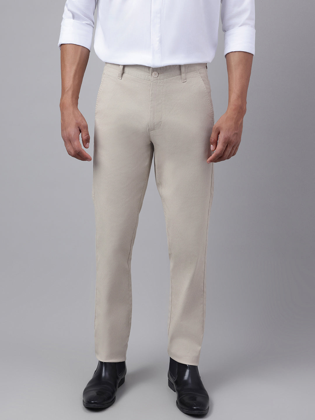 Buy Men Beige Soft Check Casual Trouser