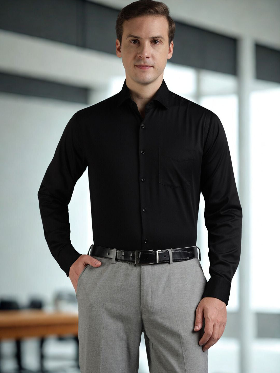 Buy Men Solid Black Slim Fit Formal Shirt