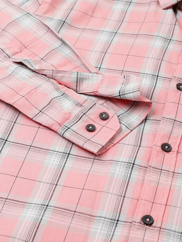 Men Pink Standard Fit Checkered Casual Shirt