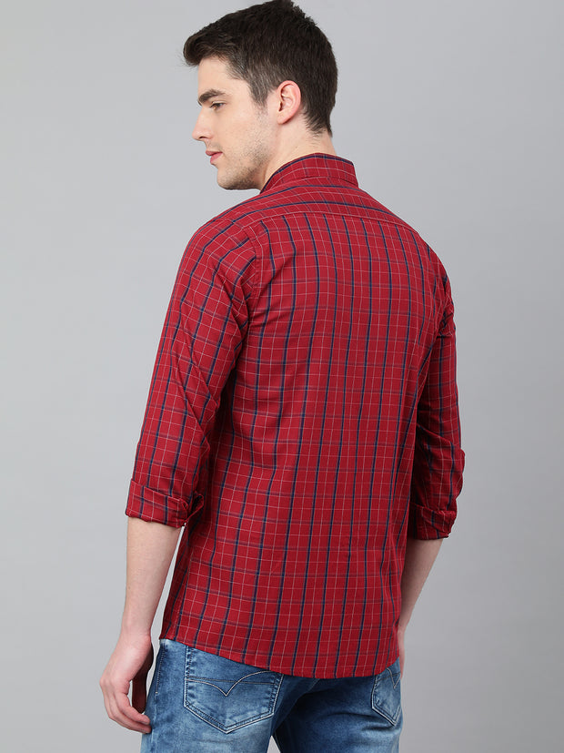 Men Maroon Standard Fit Checkered Casual Shirt