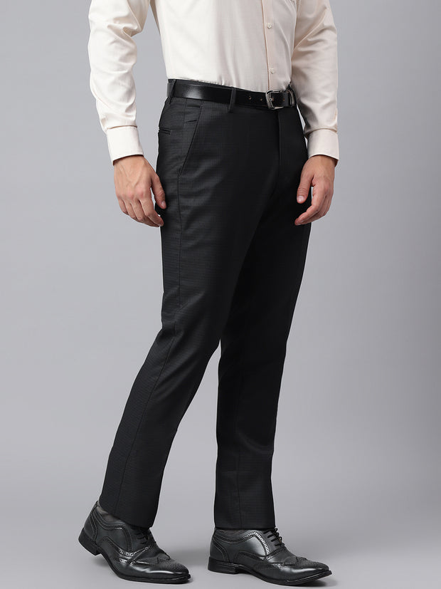 Men Dark Navy Smart Fit Mid Rise Formal Trouser