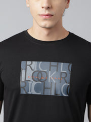 Men Black Regular Fit Printed Crew Neck Casual T-Shirt