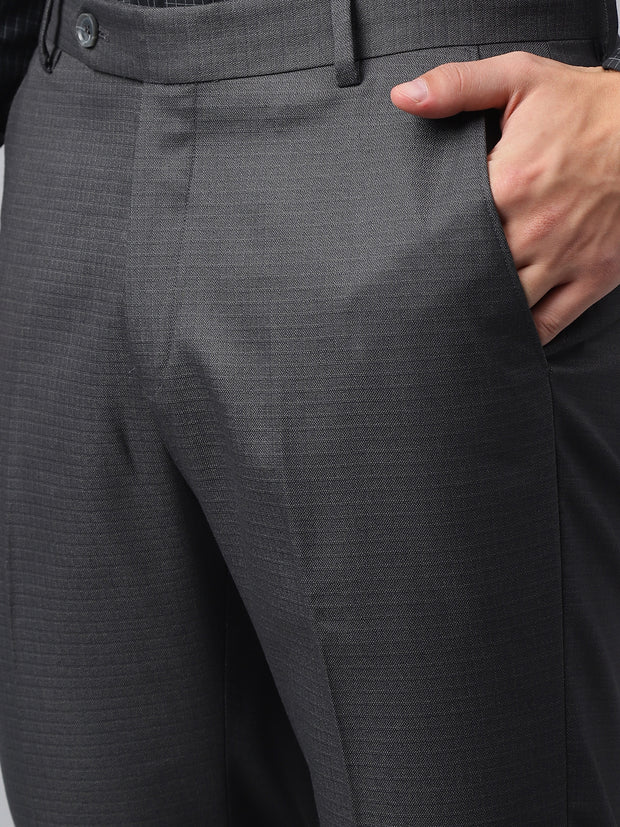 Men Dark Grey Smart Fit Mid Rise Formal Trouser