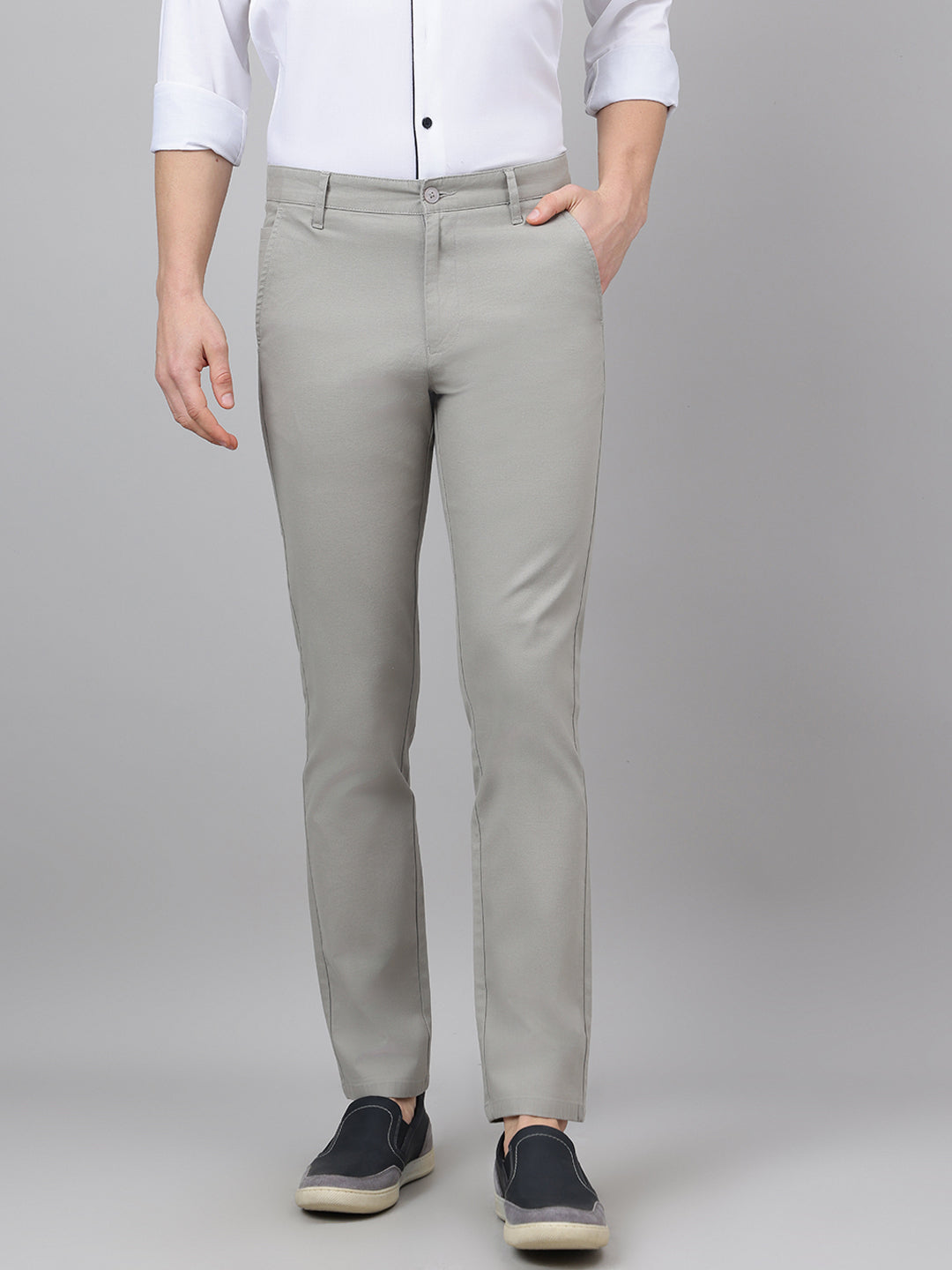 Buy Men Casual Slim Fit Light Grey Chinos Trouser - Main Image