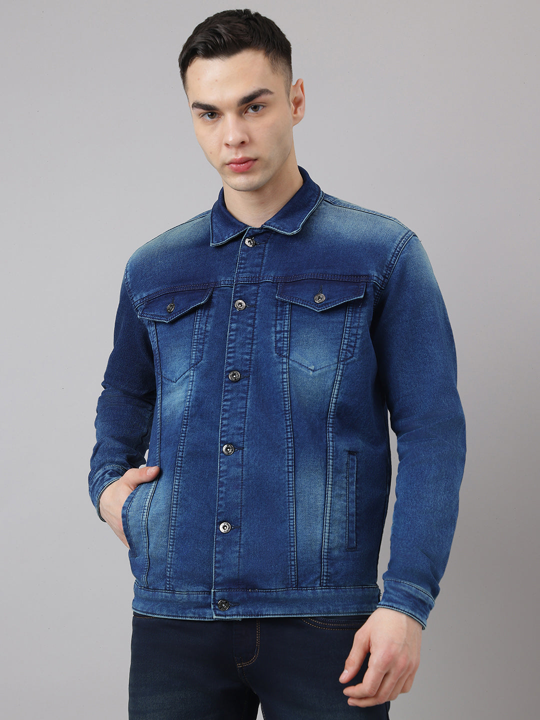 Men Blue Regular Fit Denim Jacket