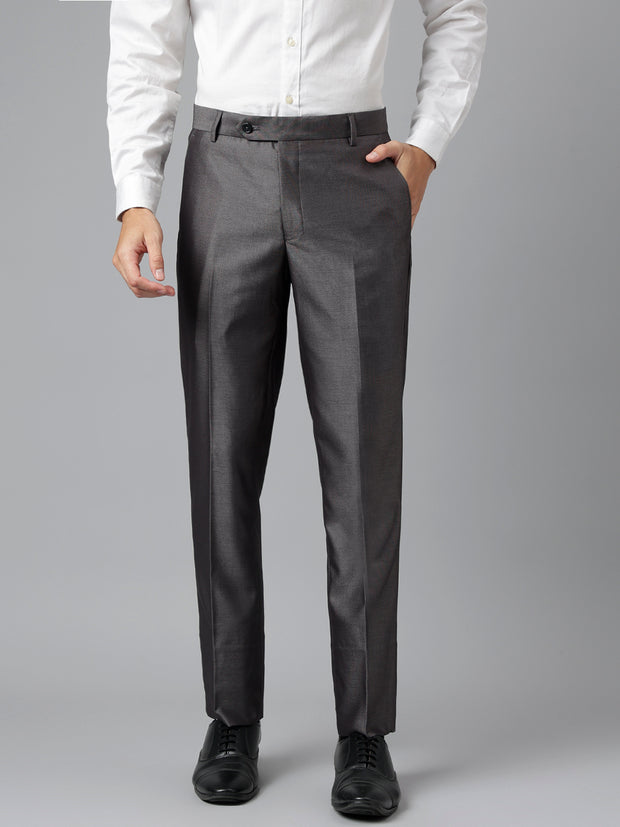 Men Grey Regular Fit Solid Notched Lapel Formal 2 Piece Suit