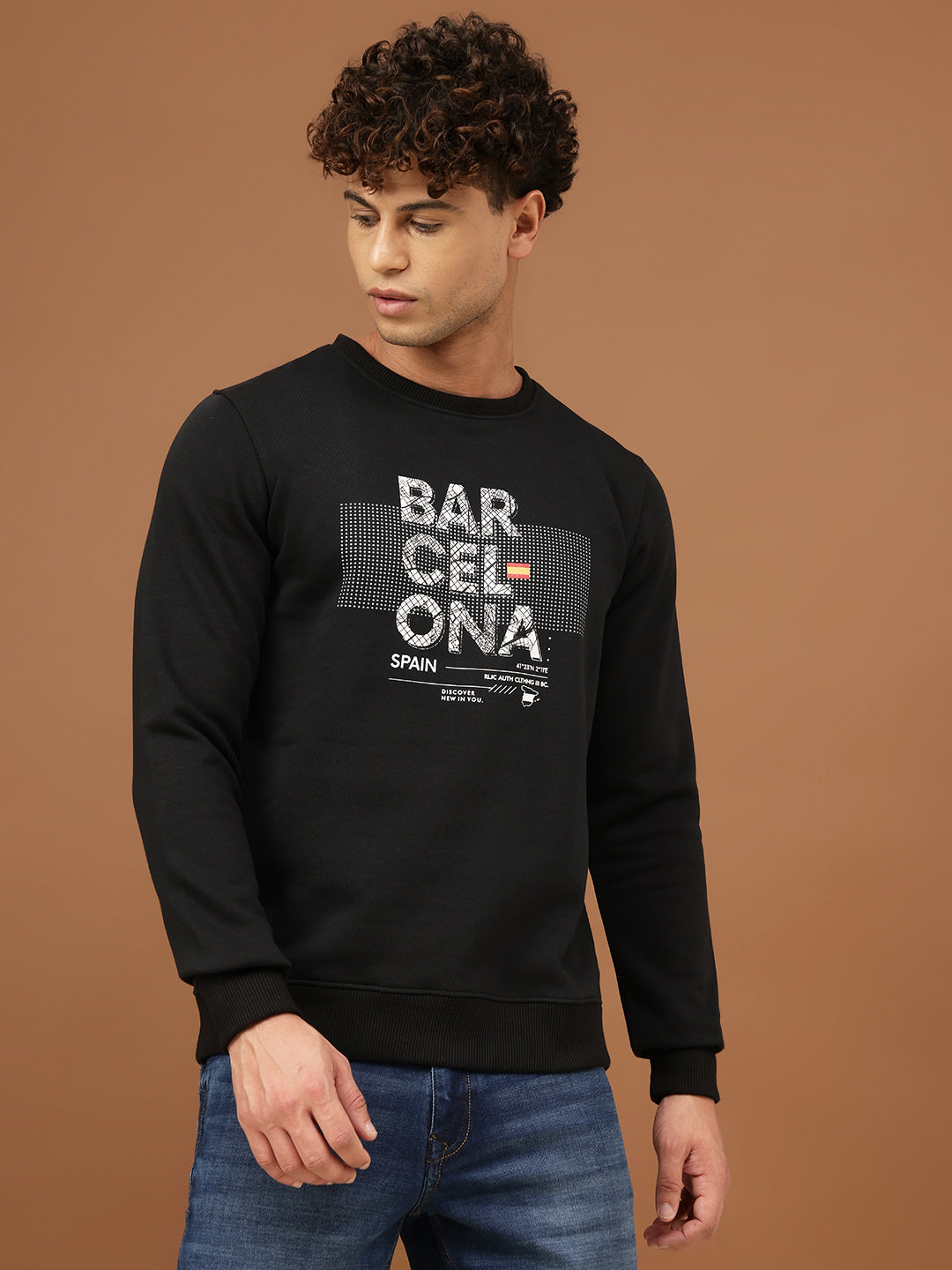 Men Black Crew Neck Sweatshirt