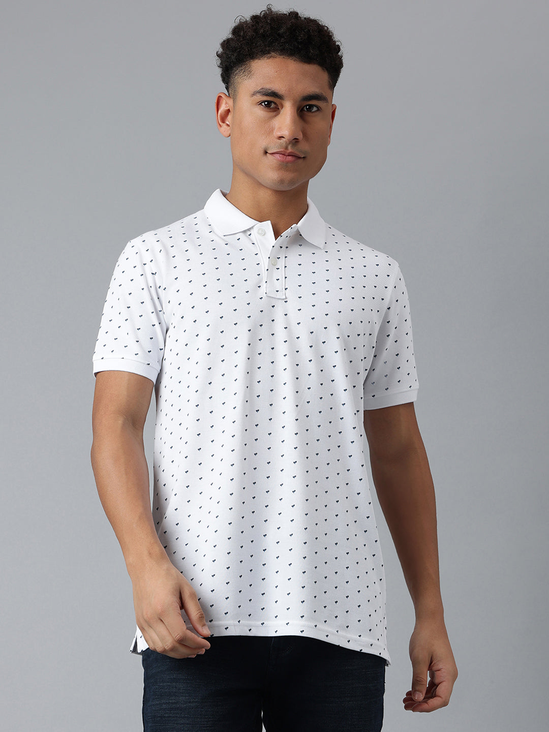 Polo Shirt White Polka Dot T Shirt Men's Classic Fit Polka Dot