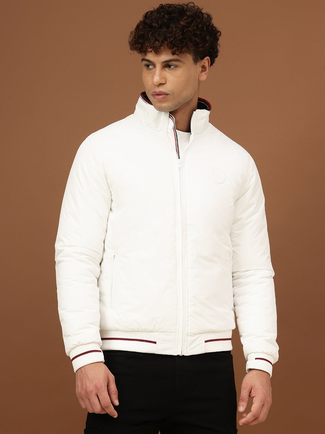 Men White Regular Fit Puffer Jacket - Main Image