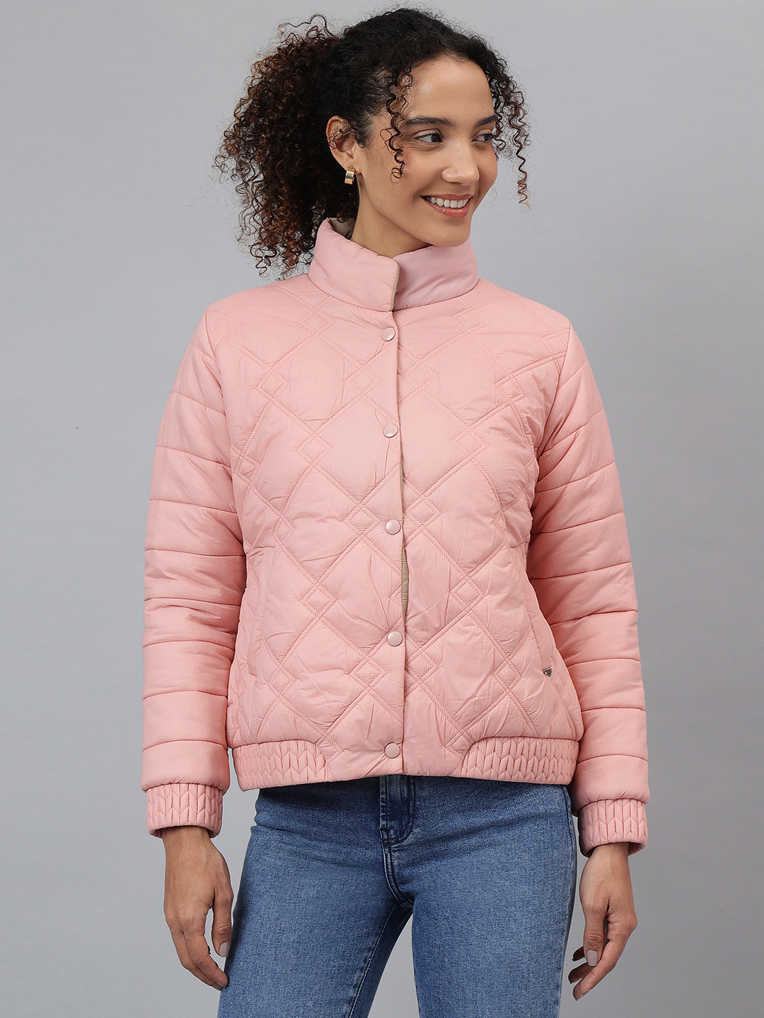 Women Pink Regular Fit Puffer Jacket - Main Image