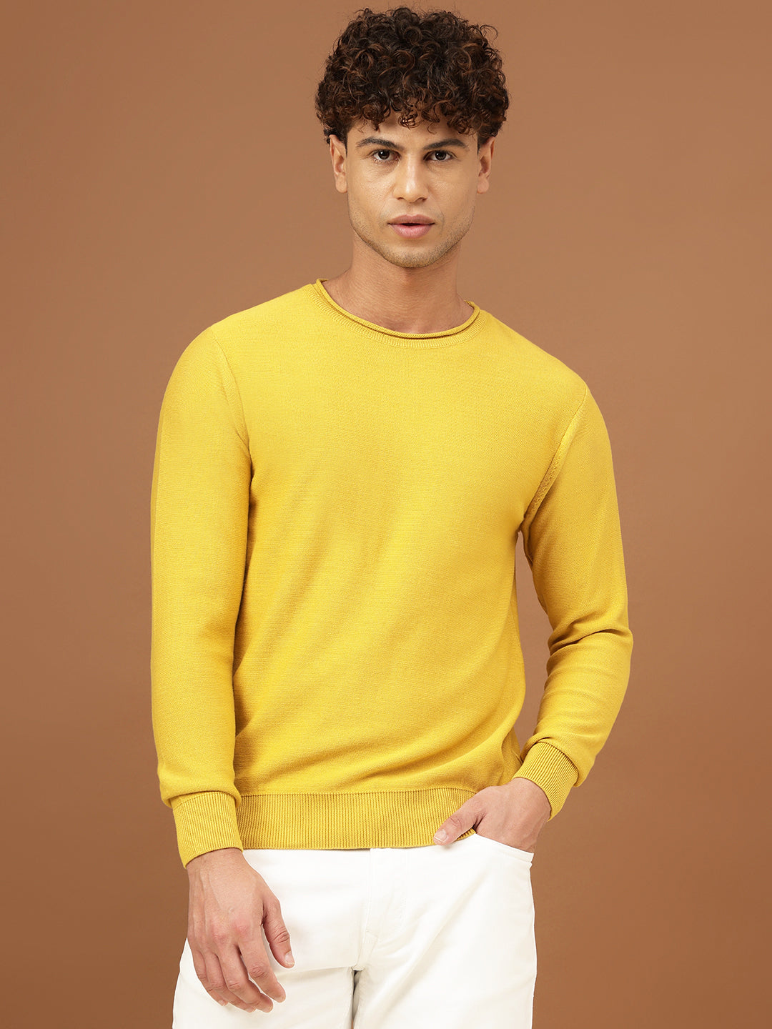 Men Yellow Full Sleeve Sweater