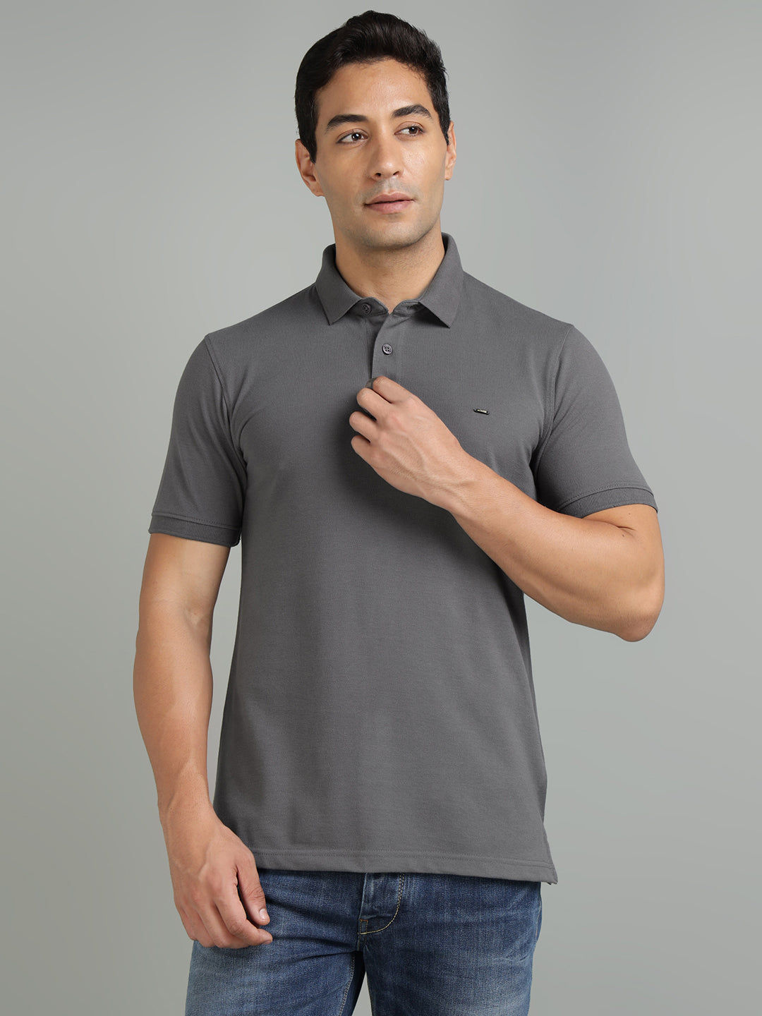 Men Dark Grey Regular Fit Polo T-Shirt