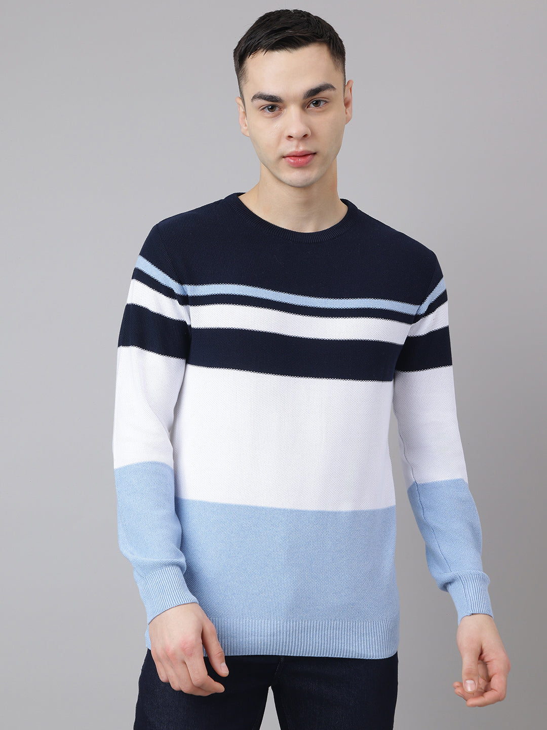 Men Round Neck Cotton Blend Sweater - Main Image