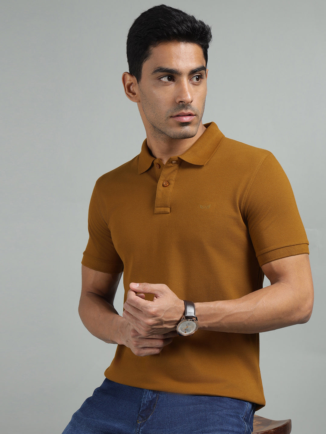 Men Bamboo Regular Fit Solid Polo Neck T-shirt