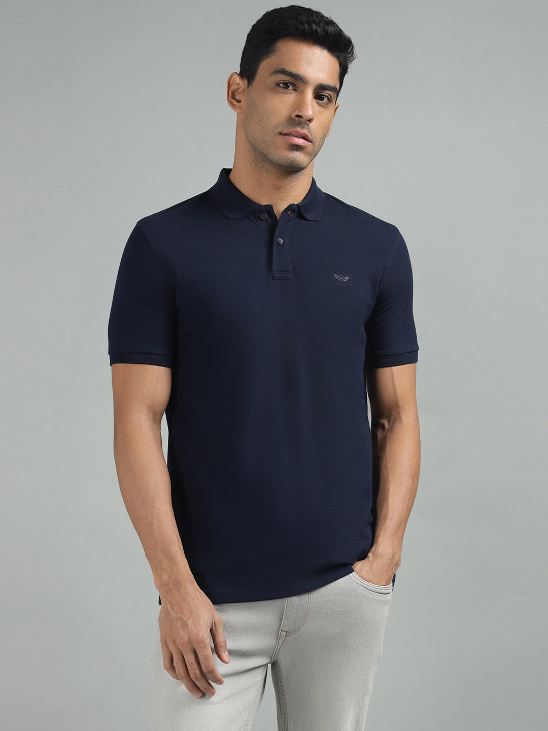 Men Navy Regular Fit Solid Polo Neck T-shirt – Richlook