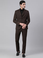 Men Brown 3 Piece Solid Formal Suit