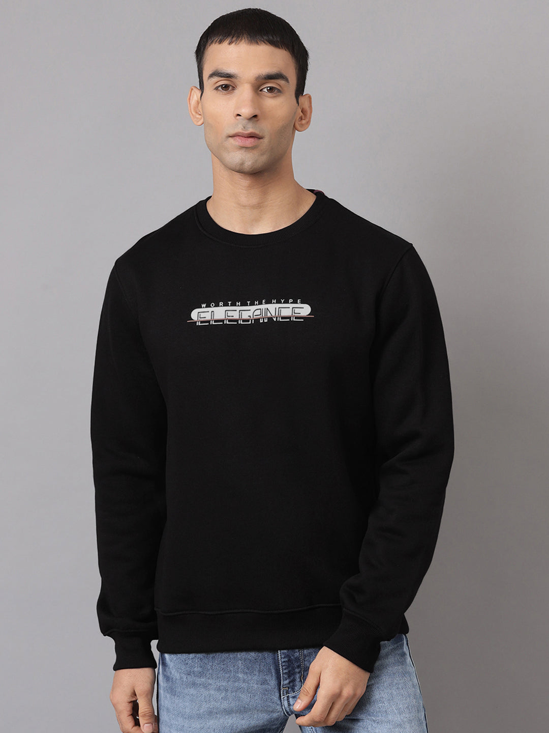 Men Black Regular Fit Crew Neck Sweatshirt1