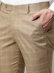 Men Khaki Smart Fit Mid Rise Formal Trouser