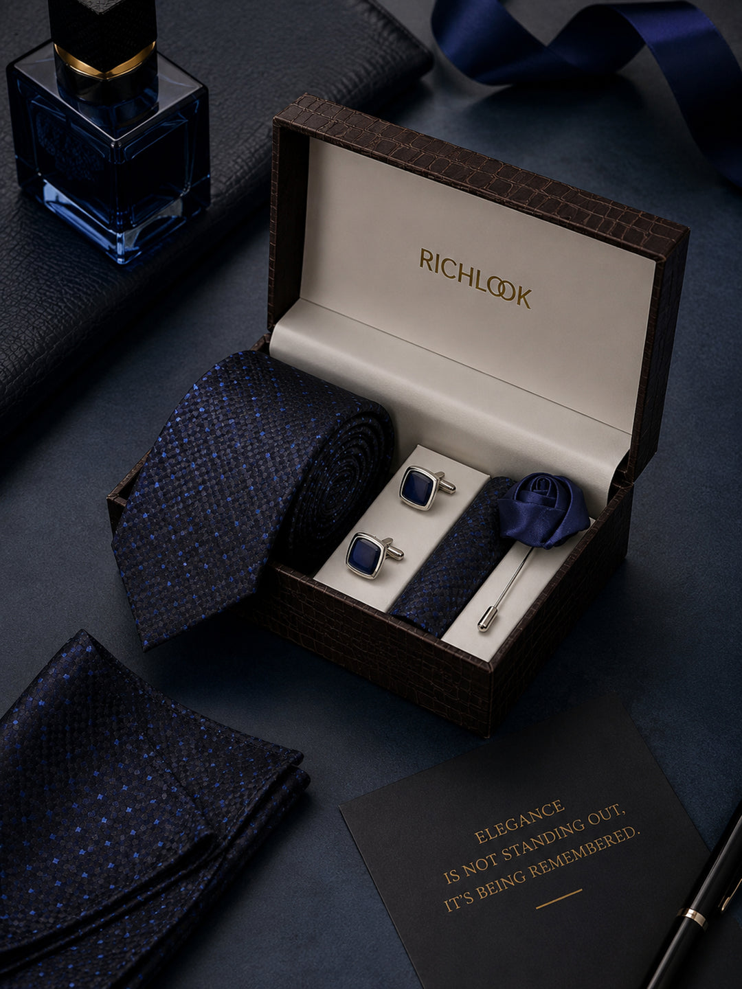 Men Premium Blue Tie & Accessories Combo Pack