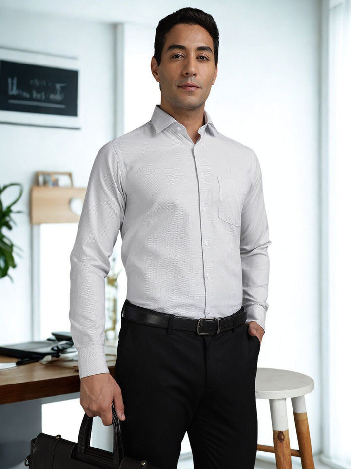 Men Dobby Light Grey Cotton Formal Shirt