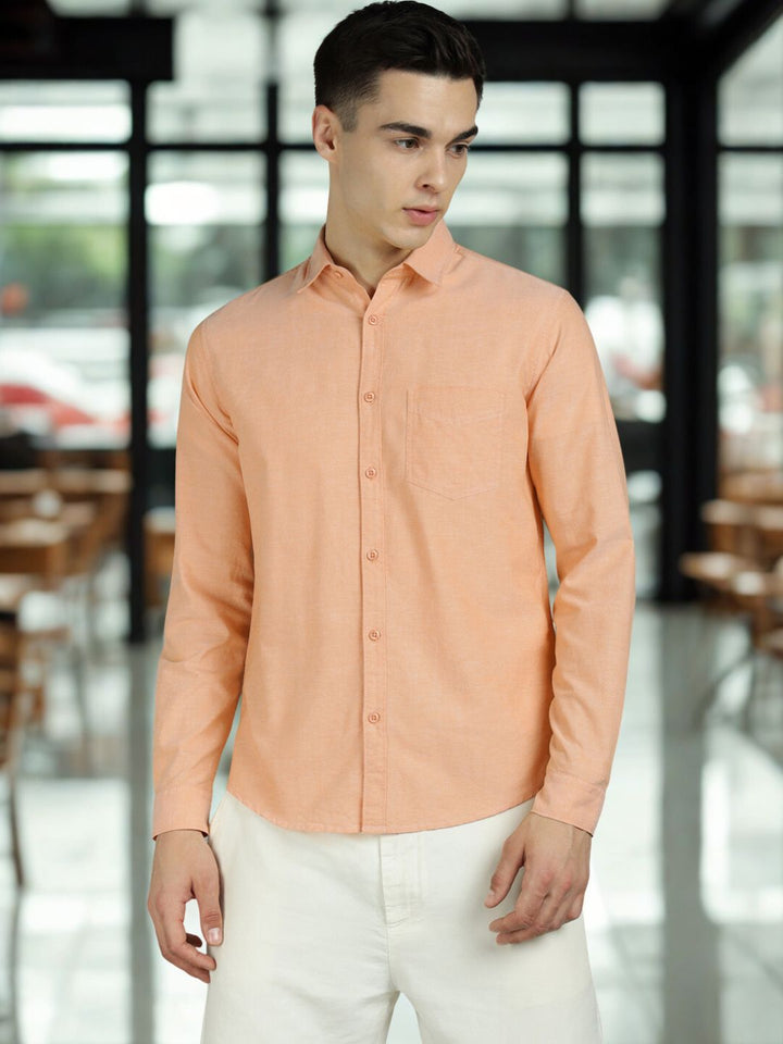 Men Light Saffron Cotton Casual Shirt