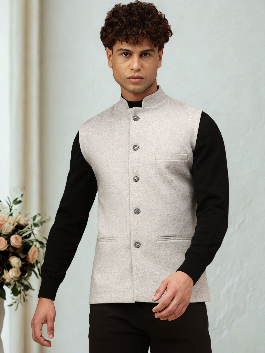 Men Velvet Finish Nehru Jacket