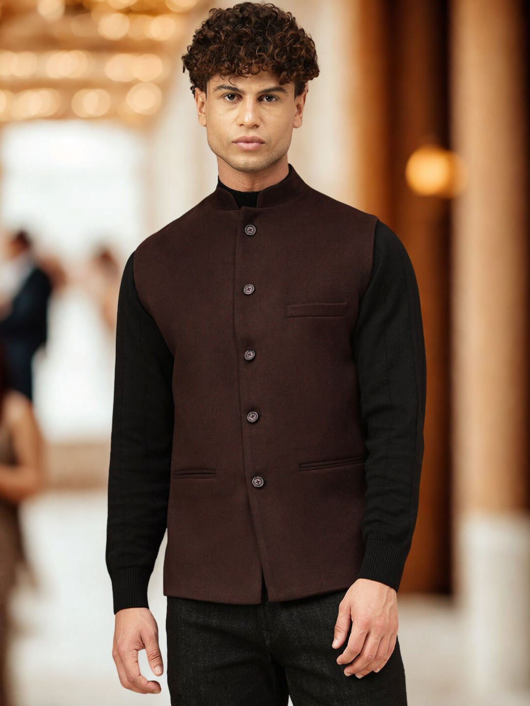 Men Velvet Finish Nehru Jacket