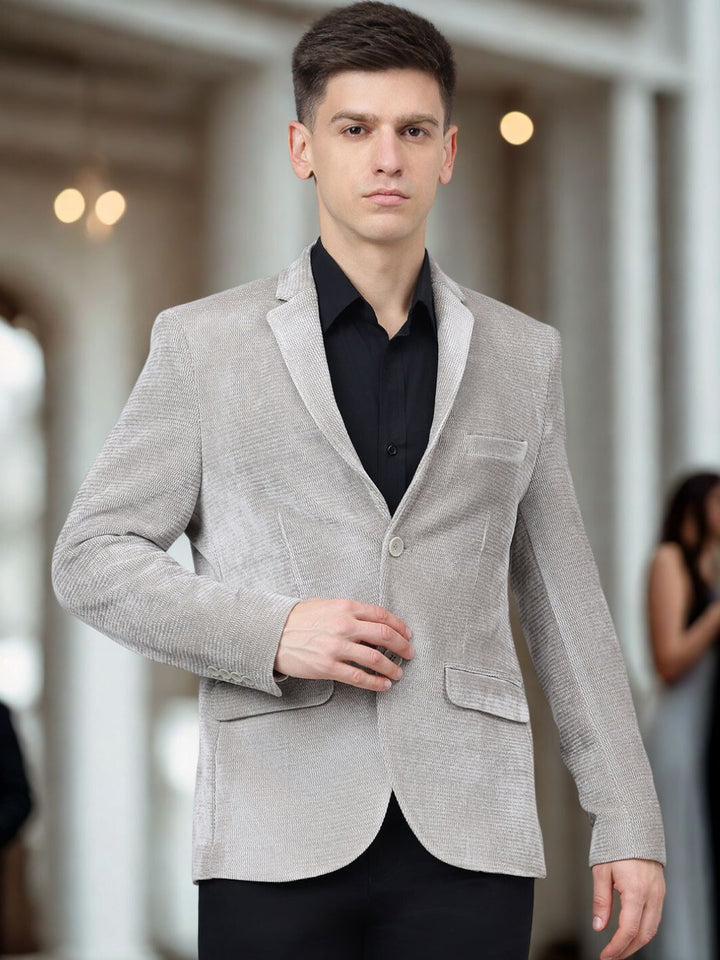 Men’s Light Grey Velvet Textured Blazer