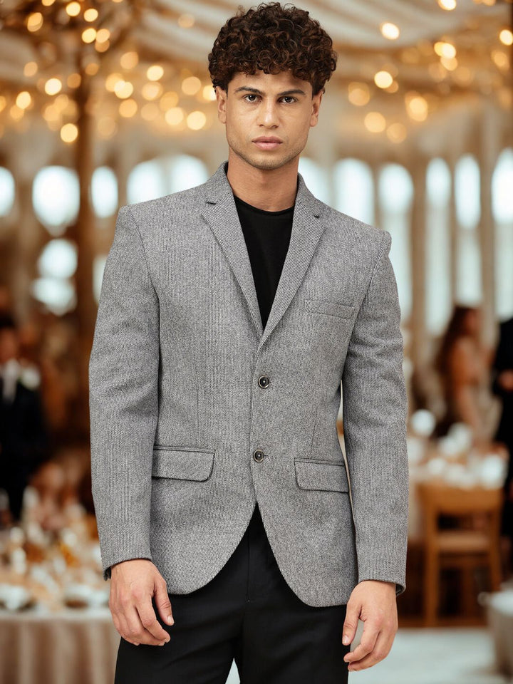 Men’s Navy Grey Herringbone Textured Blazer