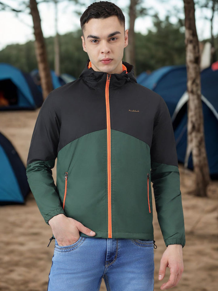 Men Color Blocked Hooded Windbreaker Jacket