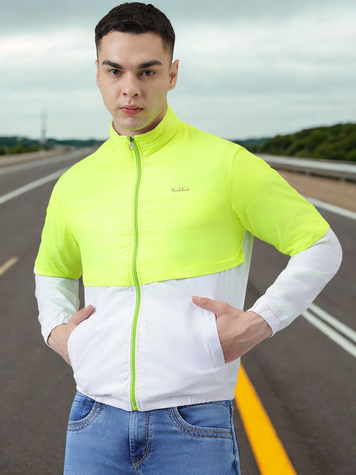 Men’s Neon Green & White Color Block Windbreaker Jacket
