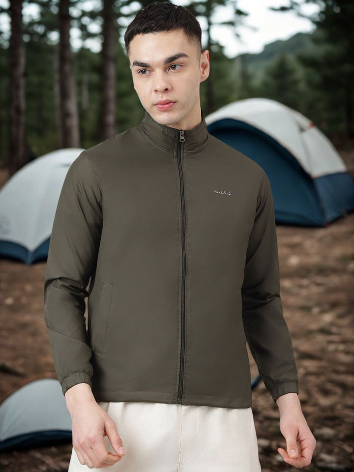 Men's Olive Graphic Windbreaker Jacket