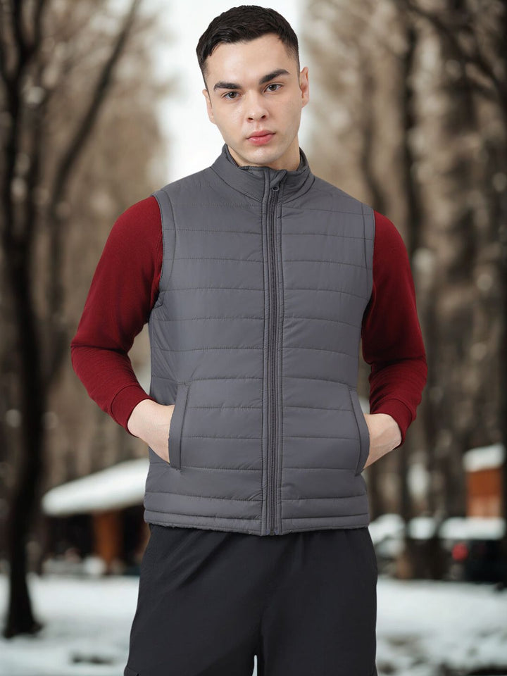 Men Grey Sleeveless Puffer Jacket