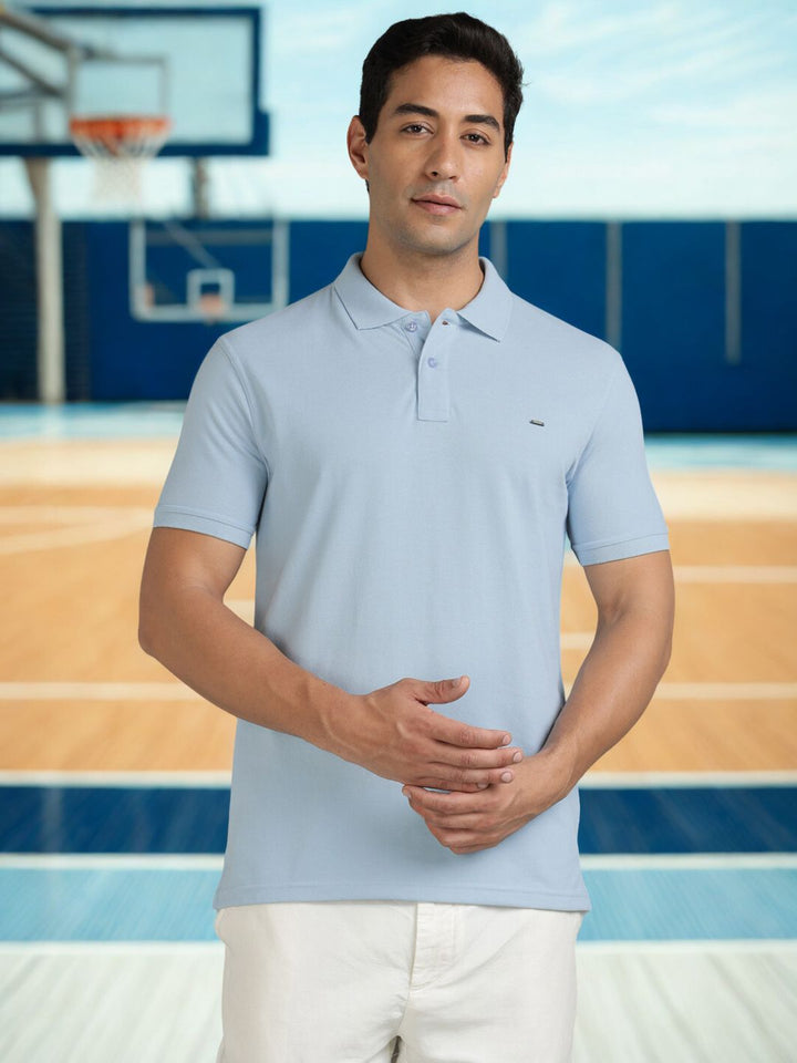 Men Light Blue Regular Fit Polo T-Shirt