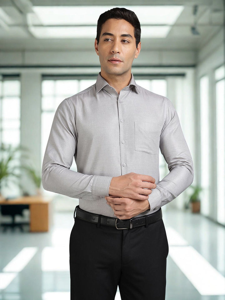 Men Dobby Grey Cotton Formal Shirt