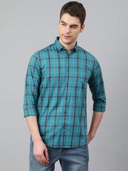 Men Teal Standard Fit Checkered Casual Shirt