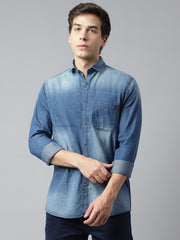 Men Blue Standard Fit Solid Casual Shirt