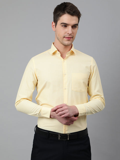 Men Yellow Regular Fit Solid Formal Shirt