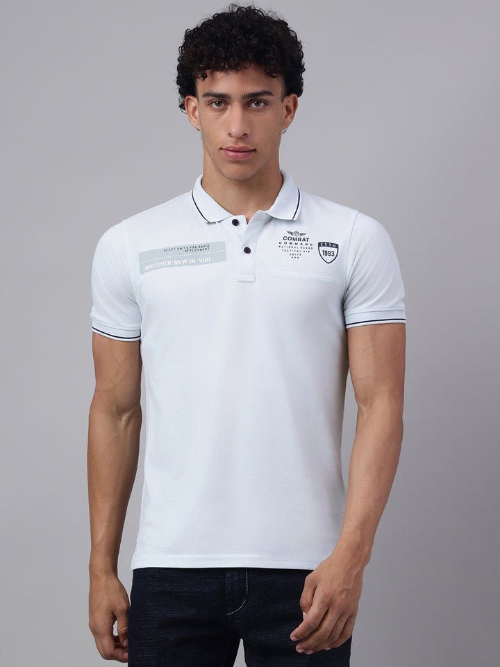 Men Light Sky Regular Fit Polo Neck t-shirt