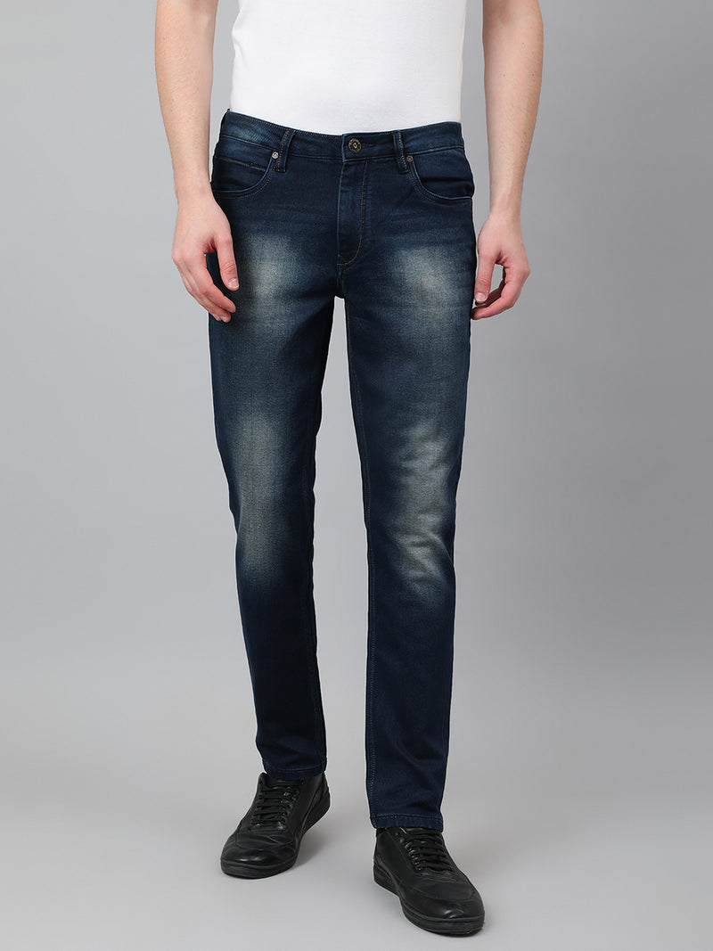 Men Dark Blue Slim Fit Mid Rise Clean Look Strechable Jeans