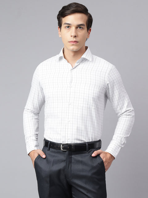 Men White Regular Fit Checkered Formal Shirt