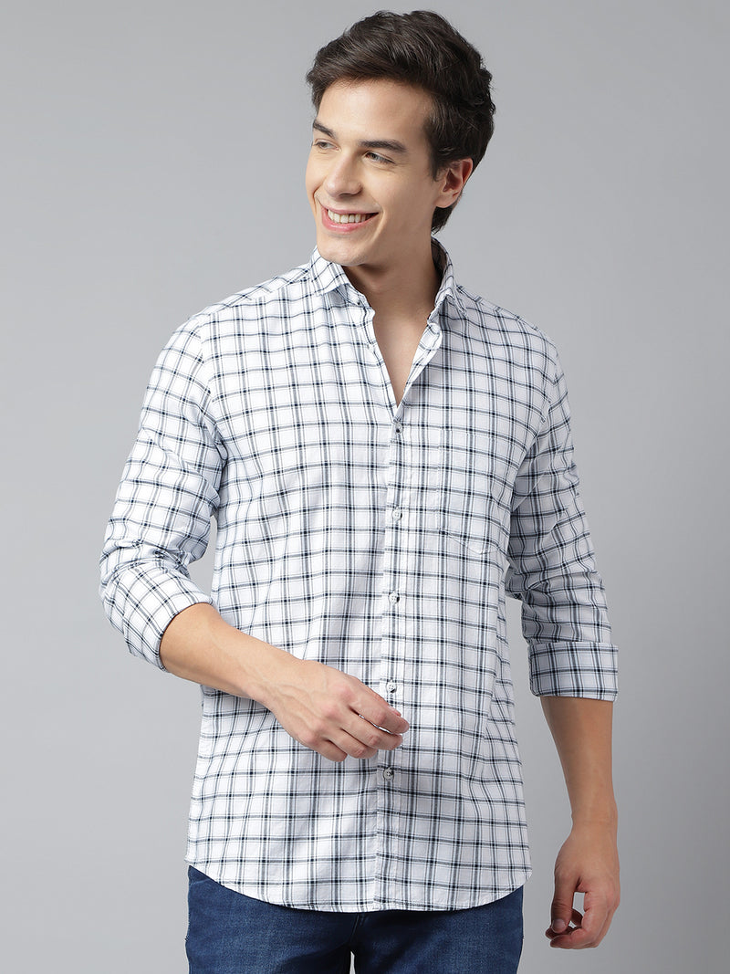 Men White Standard Fit Checkered Casual Shirt