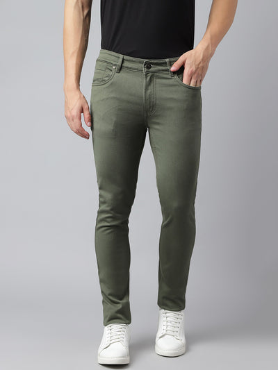 Men Olive Slim Fit Mid Rise Clean Look Strechable Jeans