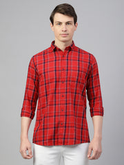 Men Red Regular Fit Checkered Spread Collar Casual Shirt