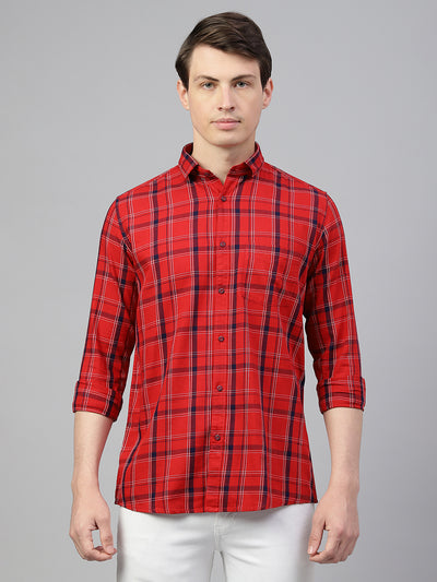 Men Red Regular Fit Checkered Spread Collar Casual Shirt