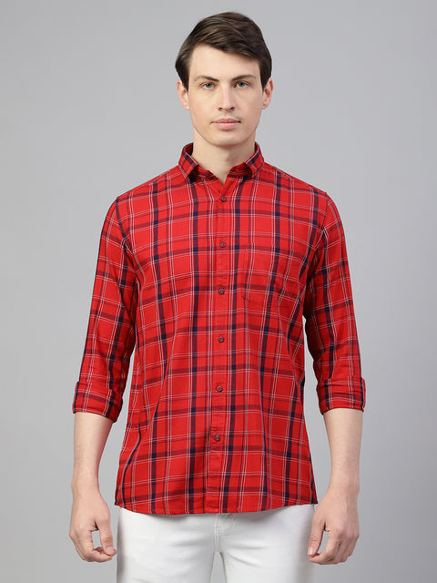 Men Red Regular Fit Checkered Spread Collar Casual Shirt